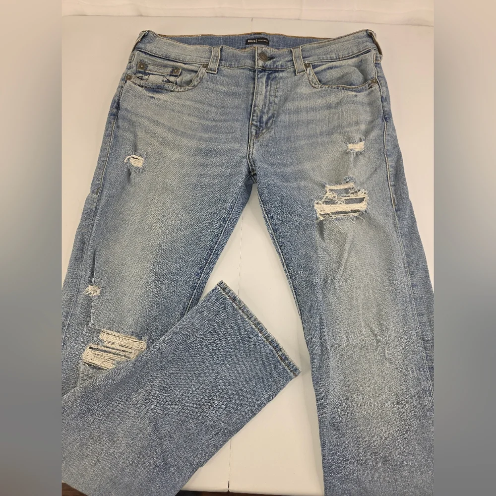 True Religion Men's Distressed Rocco Jeans Relaxed Skinny Size 36 Blue L-3331